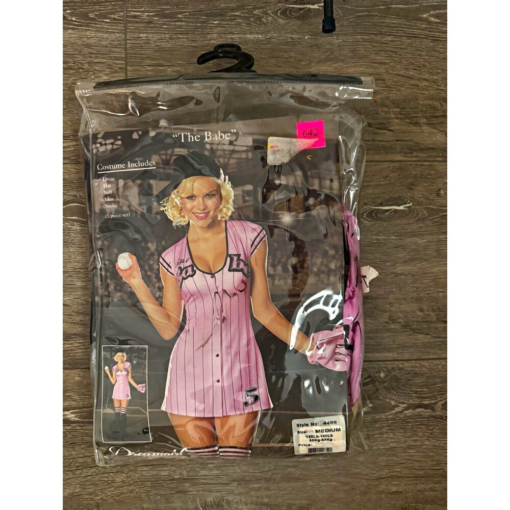 Sexy Halloween Baseball Babe Costume Pink/Black Polyester Dress Size M Stretch